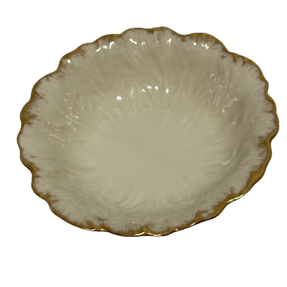 Lenox Vintage Fluted Gold Leaf Trim Serving Candy Nut Dish bowl round 6"